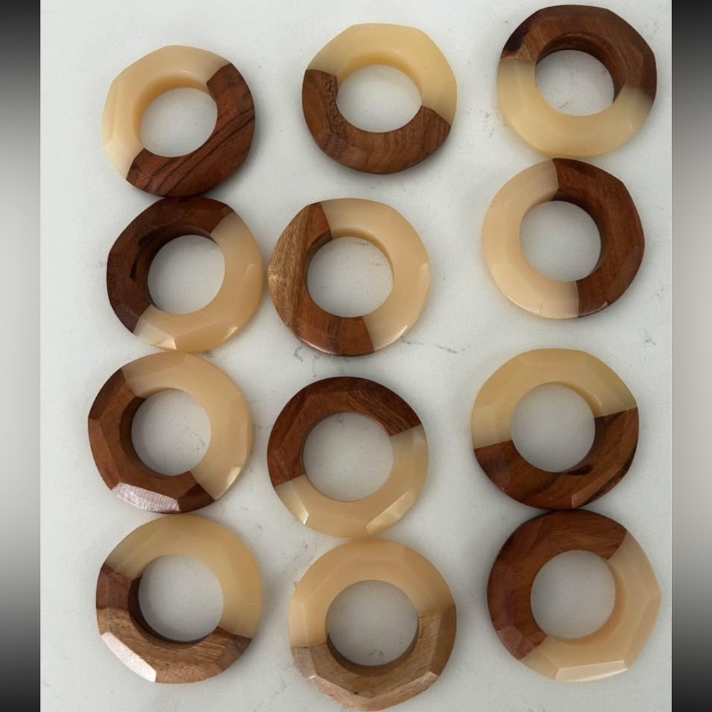 Crate & Barrel Two-Tone Cream and Brown Napkin Rings
